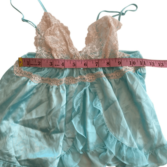 Victoria’s Secret Baby Blue Babydoll Top Small White Lace Adjustable Straps - Picture 5 of 6